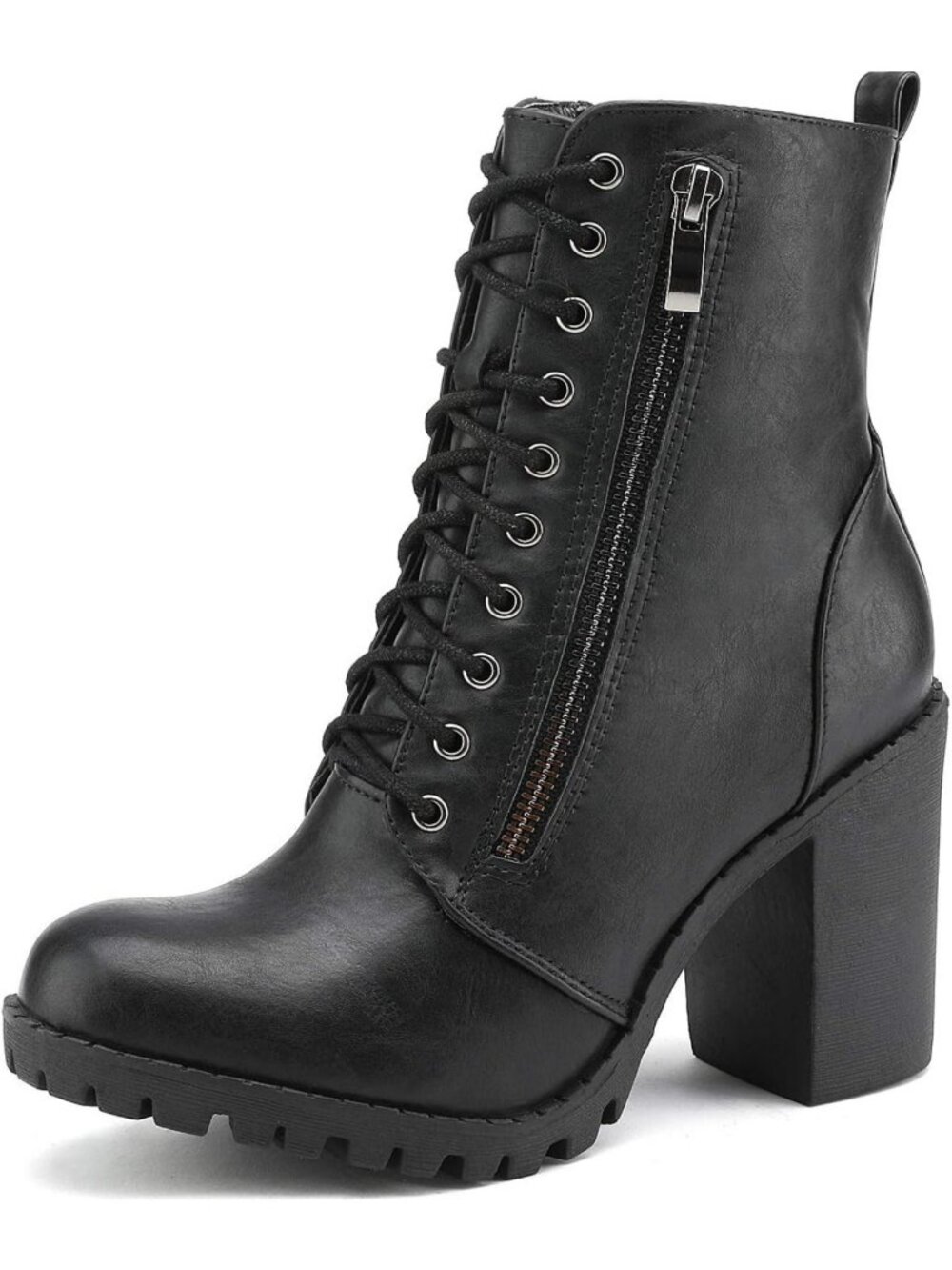 Stylish Women's Combat Ankle Booties with Chunky Heel & Lace-Up Design